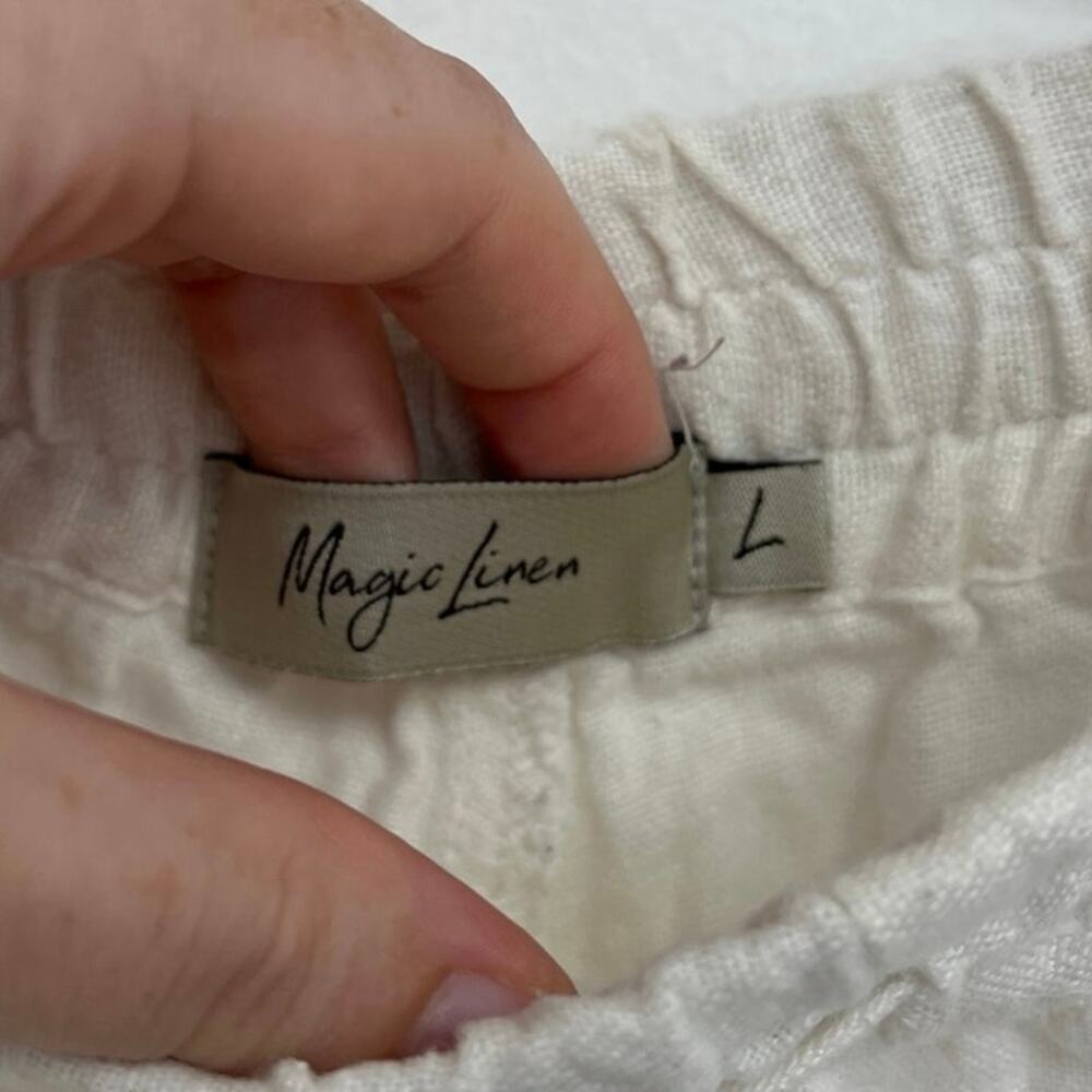 Magic Linen Roll Tab Cuffed 9” Bermuda Drawstring Coastal Relaxed Shorts - Large - Picture 6 of 11